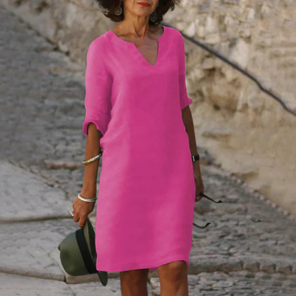 Levoire | Robe Avec Des Manches Trois-Quarts Et Décolleté En V Rosa