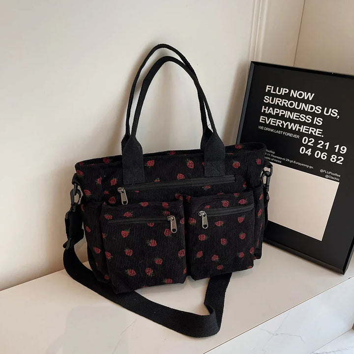 Levoire | Sac À Bandoulière En Corduroy Brodé Pour Femmes Noir