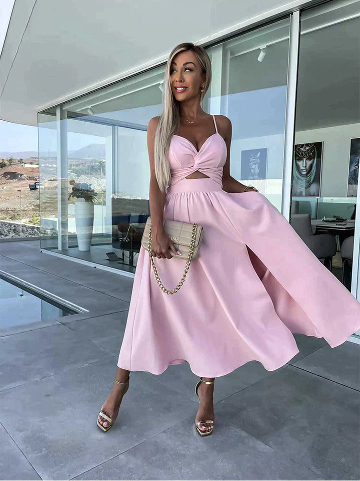 Levoire | Robe Midi Avec Fentes Latérales Et Découpe Poches Rosa
