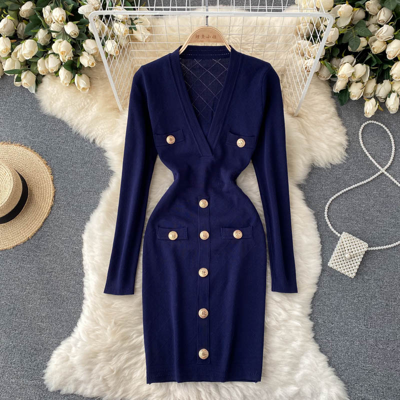 Levoire | Robe Portefeuille Tricotée Bureau Bleu foncé Une taille