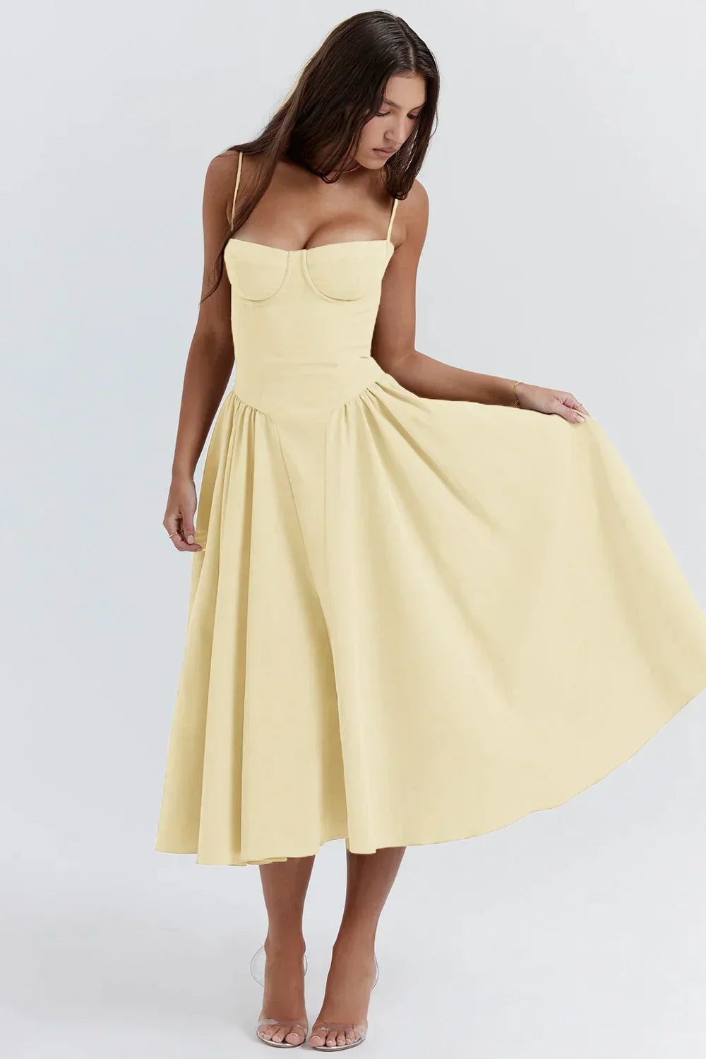 Levoire | Robe Plissée Élégante Sans Bretelles Jaune