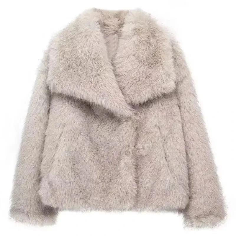 Levoire | Veste En Fausse Fourrure Streetwear Stylée Beige Gris