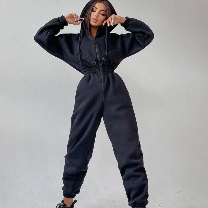 Levoire | Combinaison Tendance Avec Capuche En Sweat Pour Femmes Noir