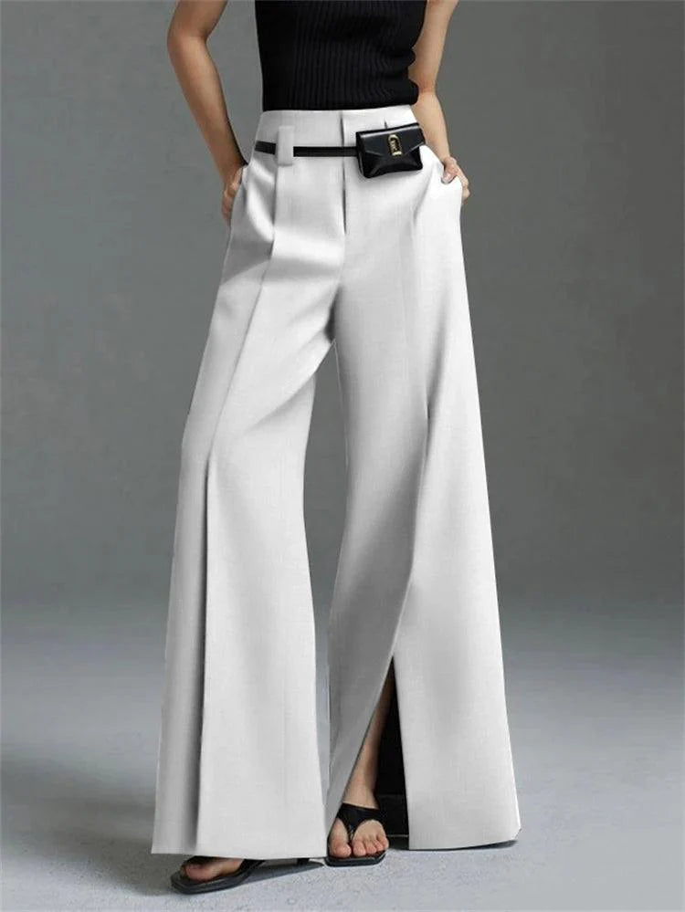 Levoire | Pantalon À Taille Haute Femmes Avec Plis Et Fente Avant Blanc