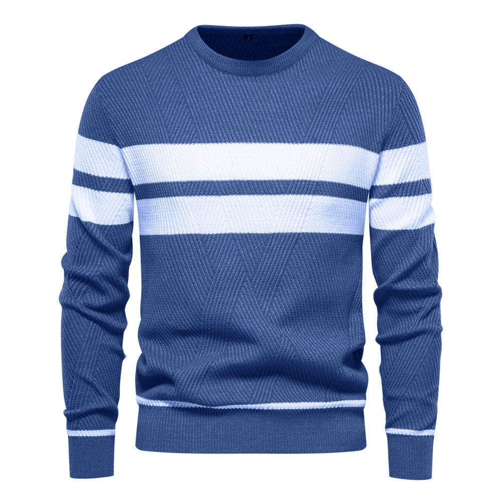 Levoire | Pull Homme Patchwork, Coupe Slim Bleu foncé