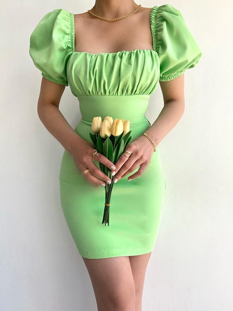 Levoire | Manchette Bouffante Ouverture Au Dos Robe Mini Vert