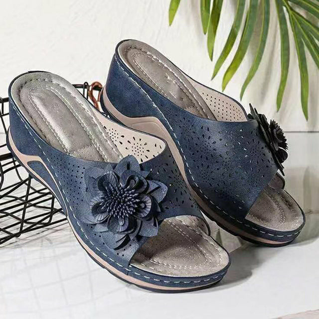 Levoire | Pantoufles 3D Avec Talon En Fleurs Bleu