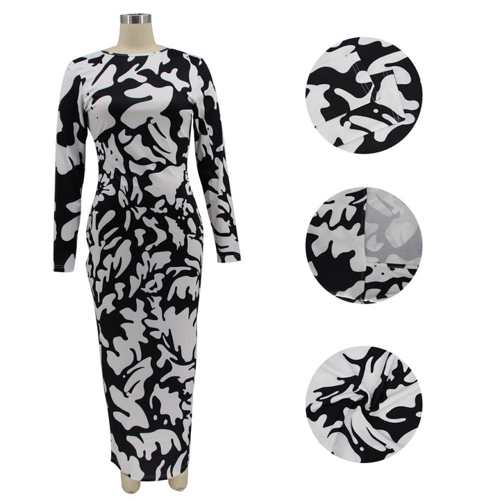 Levoire | Imprimé De Feuille Robe Maxi À Manches Longues Col O
