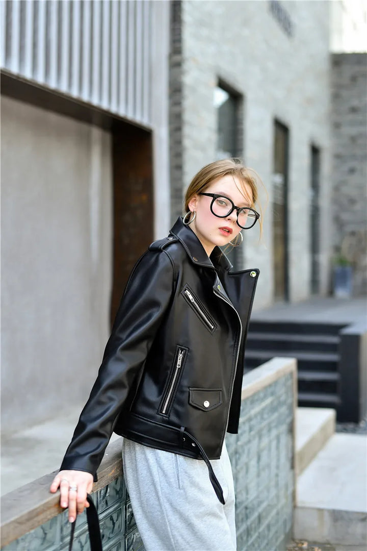 Levoire | Veste En Cuir Élégante Avec Ceinture À La Taille
