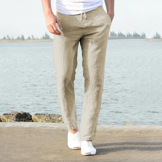 Levoire | Pantalon En Luxe Coton Lin Pour Hommes Beige