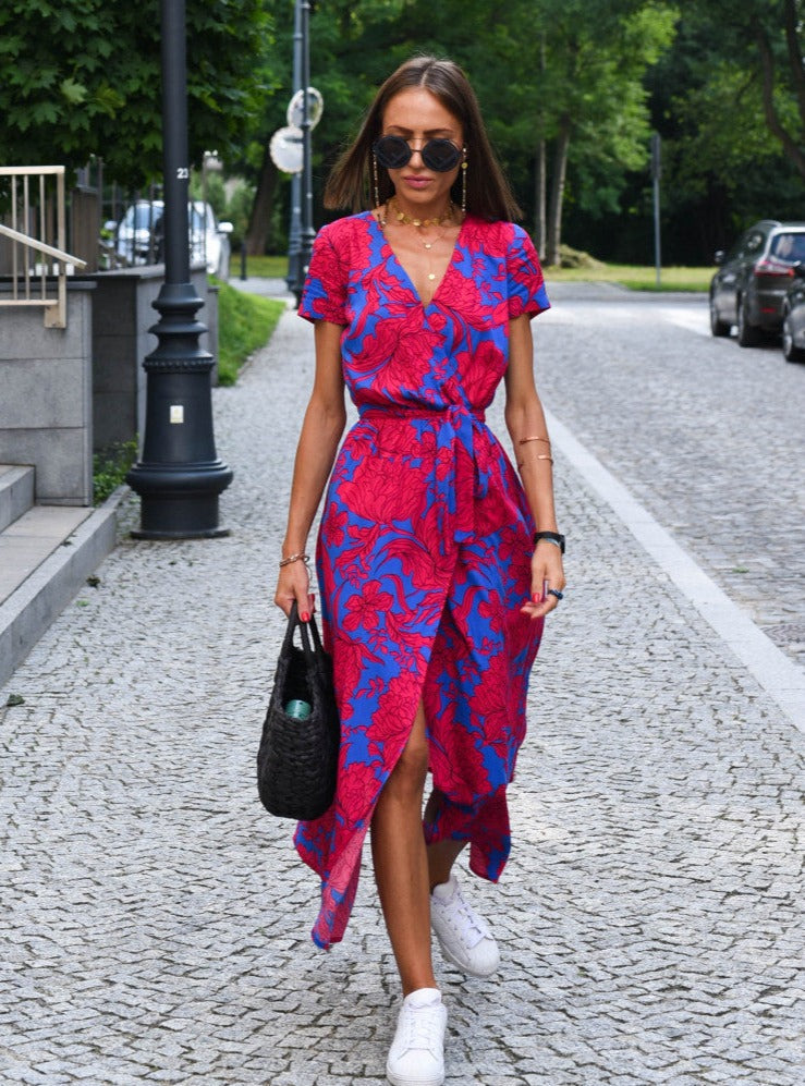 Levoire | Robe D'Été Élégante À Fleurs Pour Femmes Rouge bleu