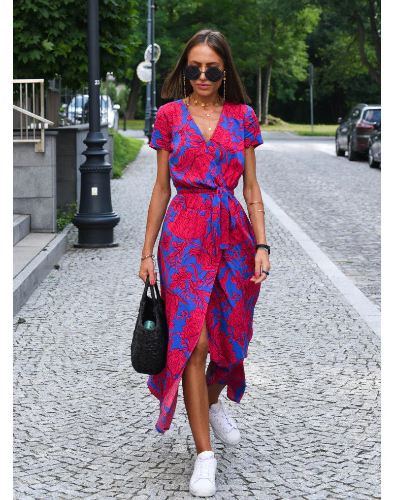 Levoire | Robe D'Été Longue De Plage Rouge Bleu