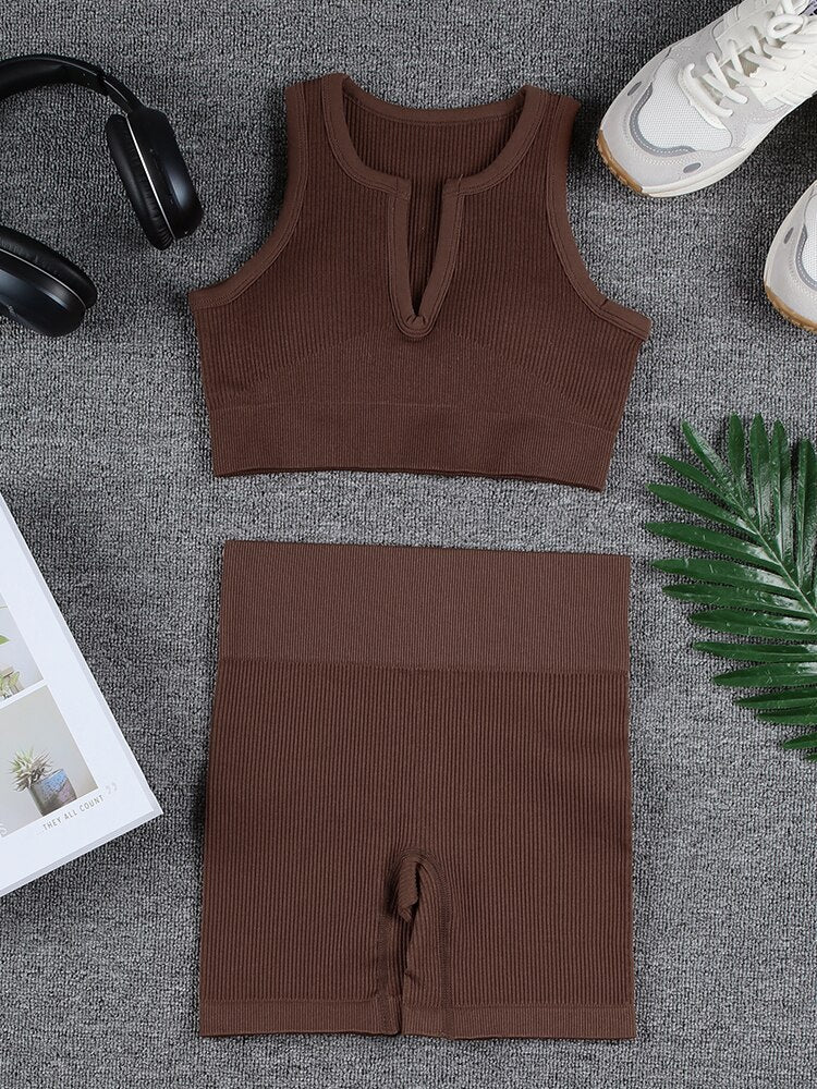 Levoire | Ensemble De Yoga (Court) Avec Un Ajustement Magnifique Marron Foncé
