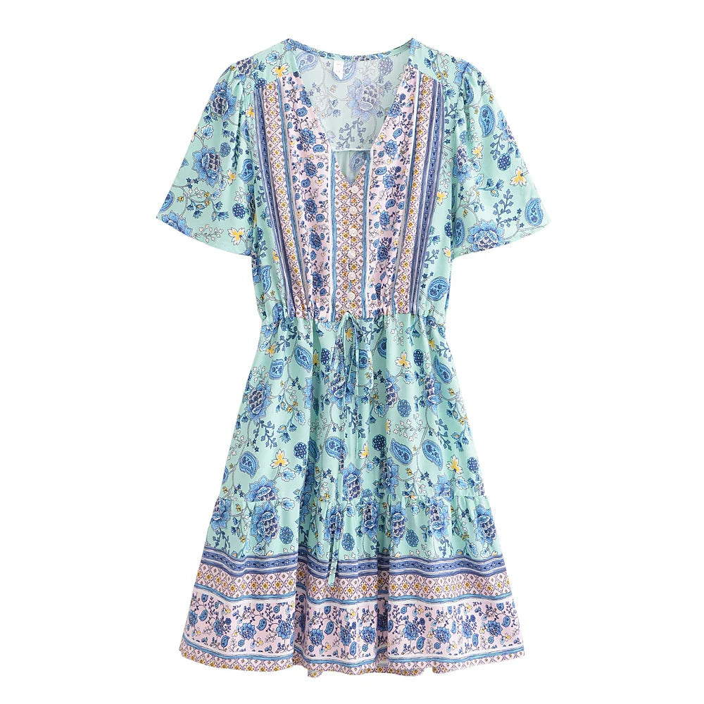 Levoire | Robe Bohème Fleurie Rose Vert