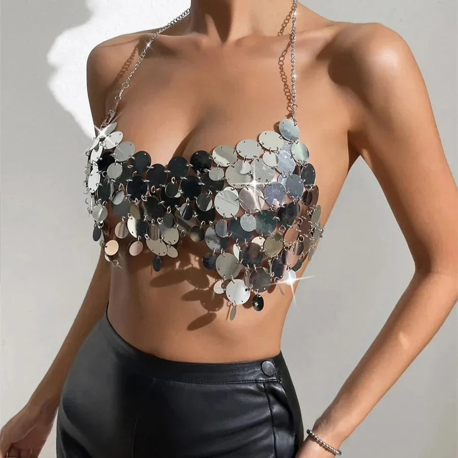 Levoire | Paillettes Sparkle Haut De Maillot Disco À Col Halter