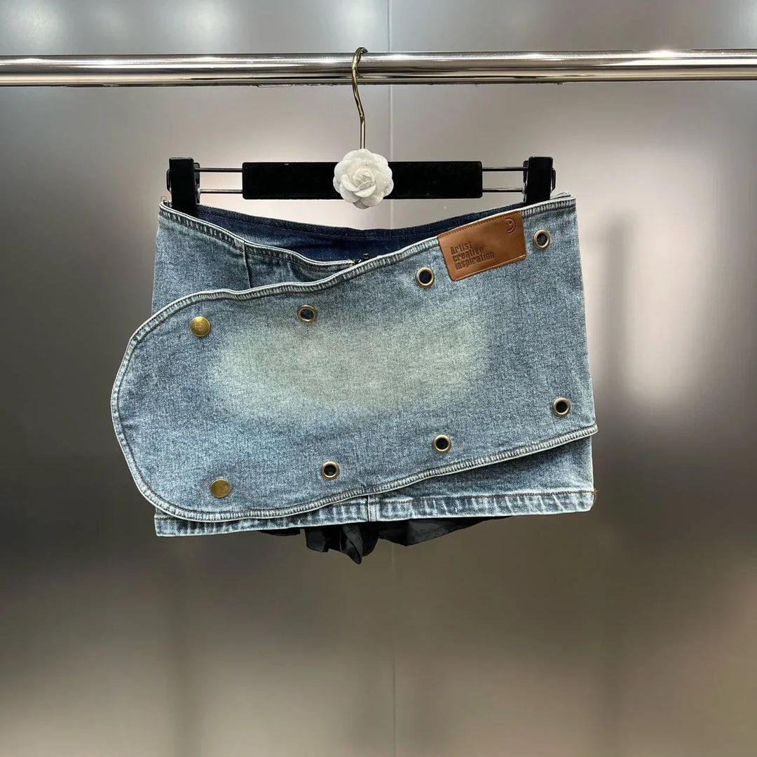Levoire | Y2K Boucles Métalliques Super Court Mini Jupe En Denim Couleur de la figure