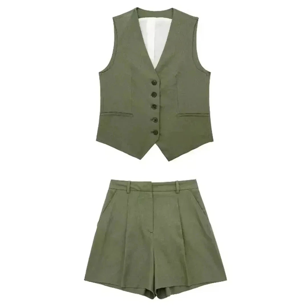 Levoire | Ensemble D'Été Élégant Pour Femmes Avec Haut À Décolleté En V Et Shorts