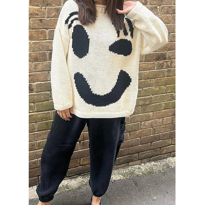 Levoire | Pull Pour Femmes Avec Design De Visage Souriant Parfait Pour Un Look Décontracté Crème