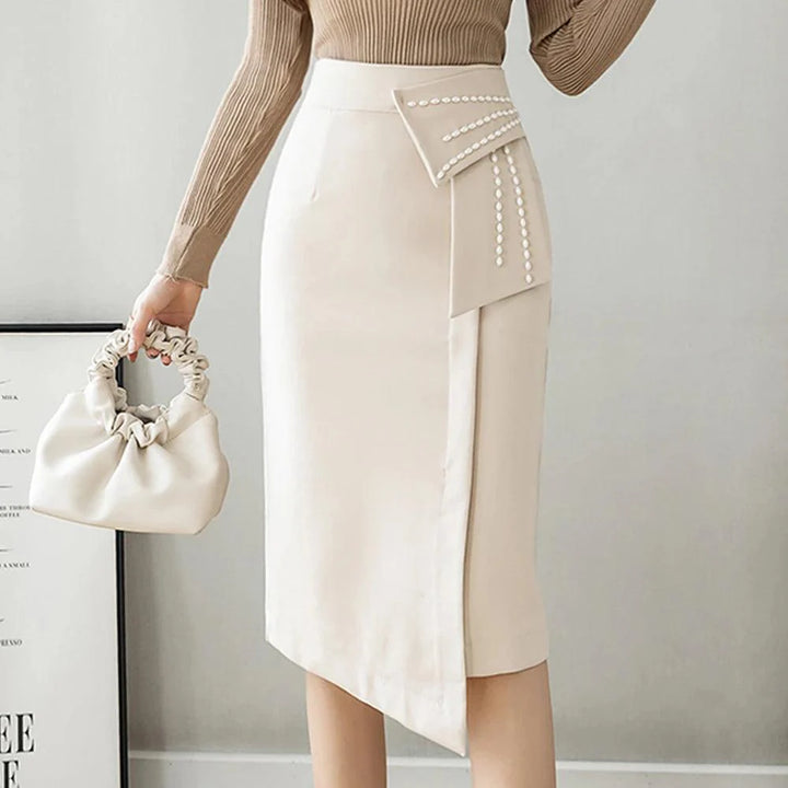 Levoire | Femmes Automne Patchwork Jupe Taille Haute Beige