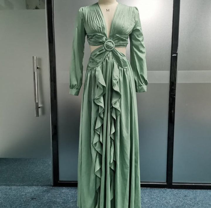 Levoire | Huleplissé Volant Manches Longues Robes Maxi