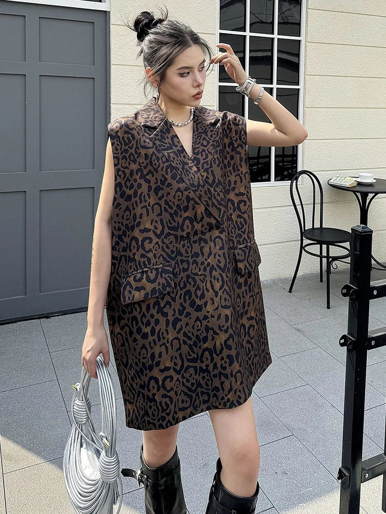 Levoire | Motif Léopard Robe Mini Oversize Lâche