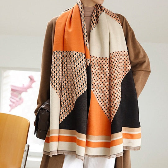 Levoire | Confortable Écharpe Douce Avec De Beaux Motifs Orange