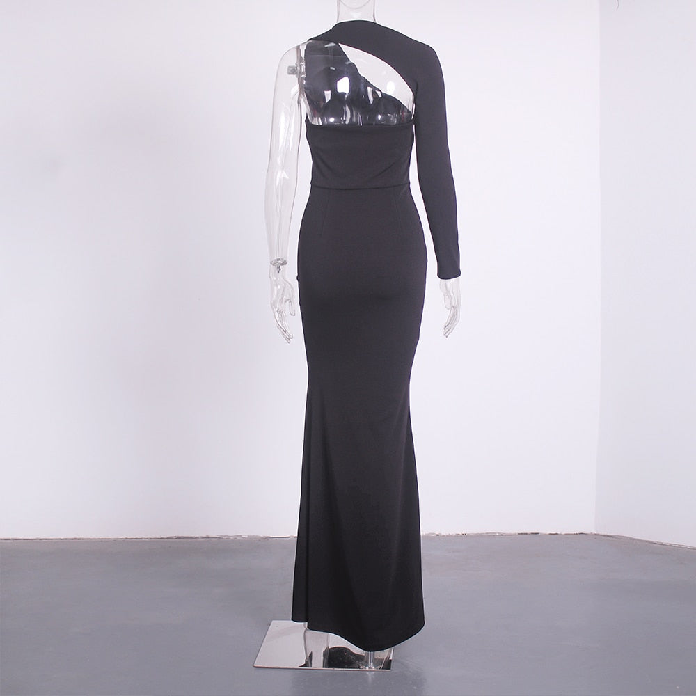 Levoire | Noir Hohlene Simple Manches Longues Robe Longue Parti