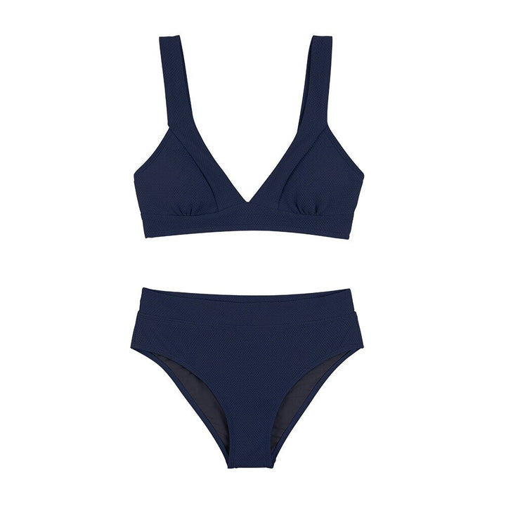 Levoire | Maillot De Bain Deux Pièces Avec Design Taille Haute Bleu foncé