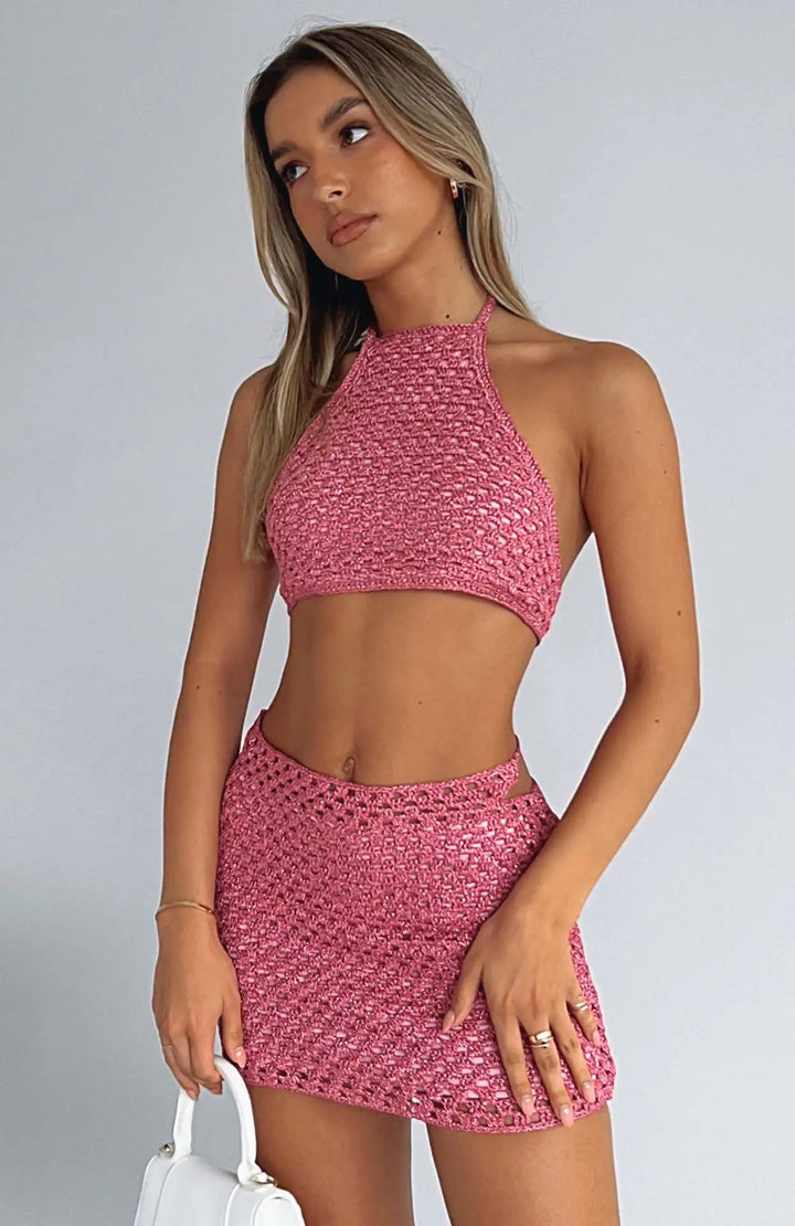Levoire | Col Rigide À Lacets Avec Un Top À Dos Nu Et Un Ensemble De Mini-Jupe