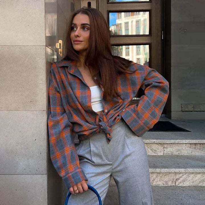 Levoire | Grande Taille Chemisier À Carreaux Pour Femmes Orange