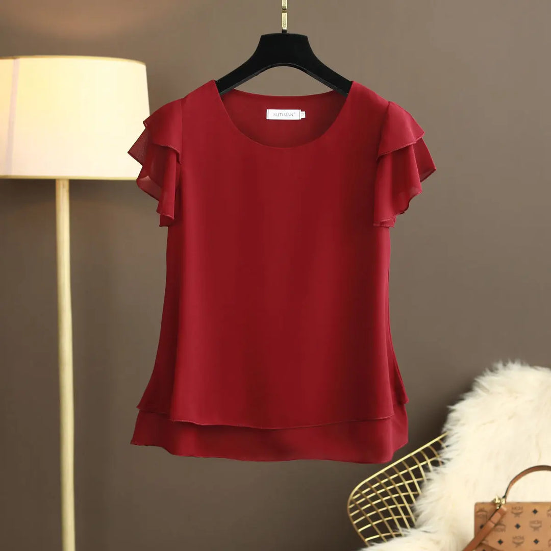 Levoire | Blouse En Chiffon Avec Décolleté En O Et Manches Courtes Vin rouge