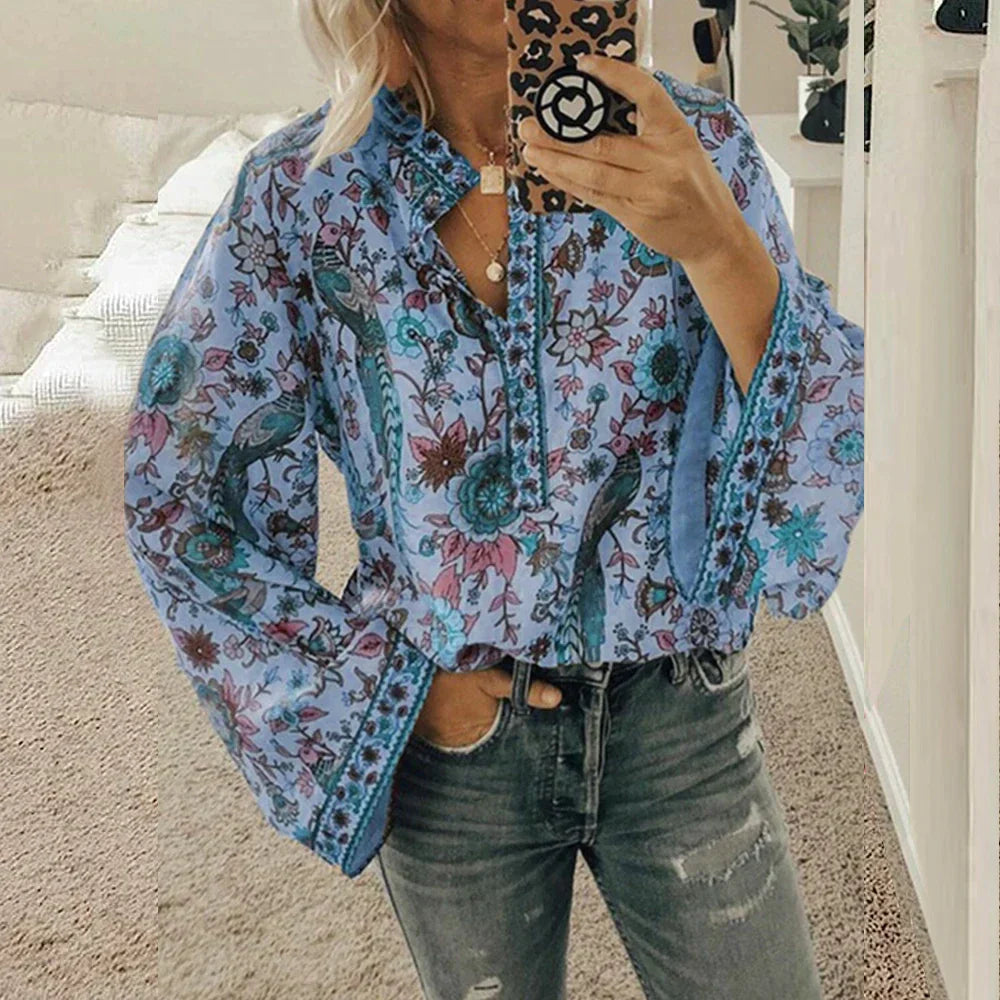 Levoire | Blouse Avec Motif Floral Bohémien Bleu