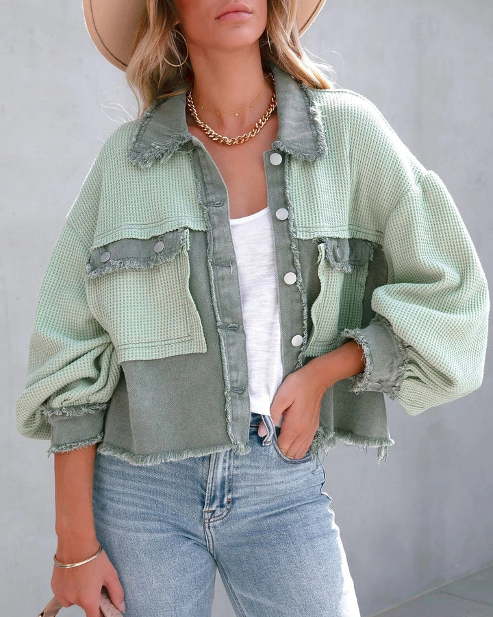 Levoire | Veste Waffle Patchwork Tendance Pour Femmes Vert