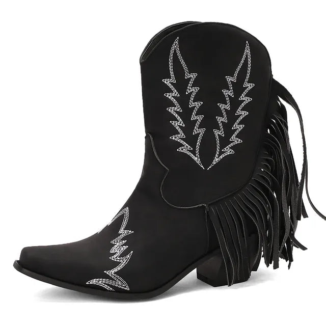 Levoire | Bottines Cowboy Avec Franges Noir 3