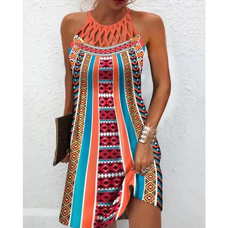 Levoire | Robe Avec Imprimé À Col Halter orange noir