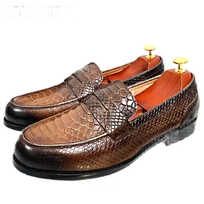 Levoire | Mocassins De Luxe En Cuir Noir Avec Imprimé En Peau De Serpent Braun