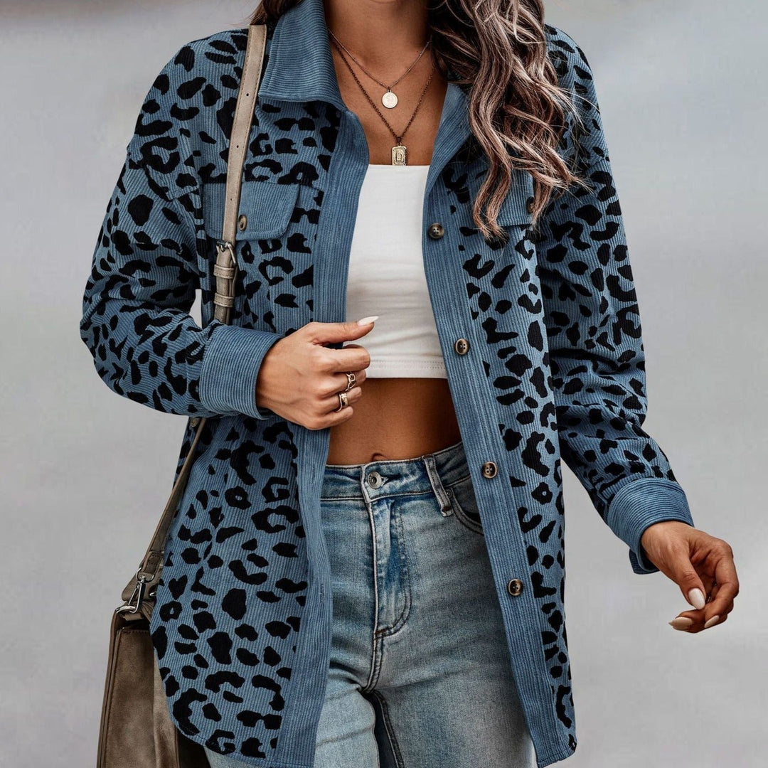 Levoire | Manteau Confortable Grande Taille Avec Imprimé Léopard Bleu