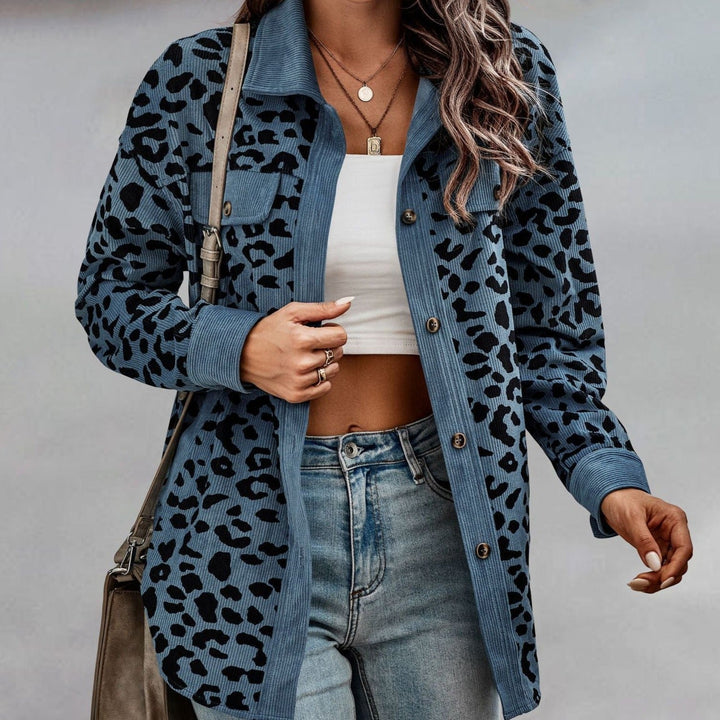 Levoire | Manteau Confortable Grande Taille Avec Imprimé Léopard Bleu