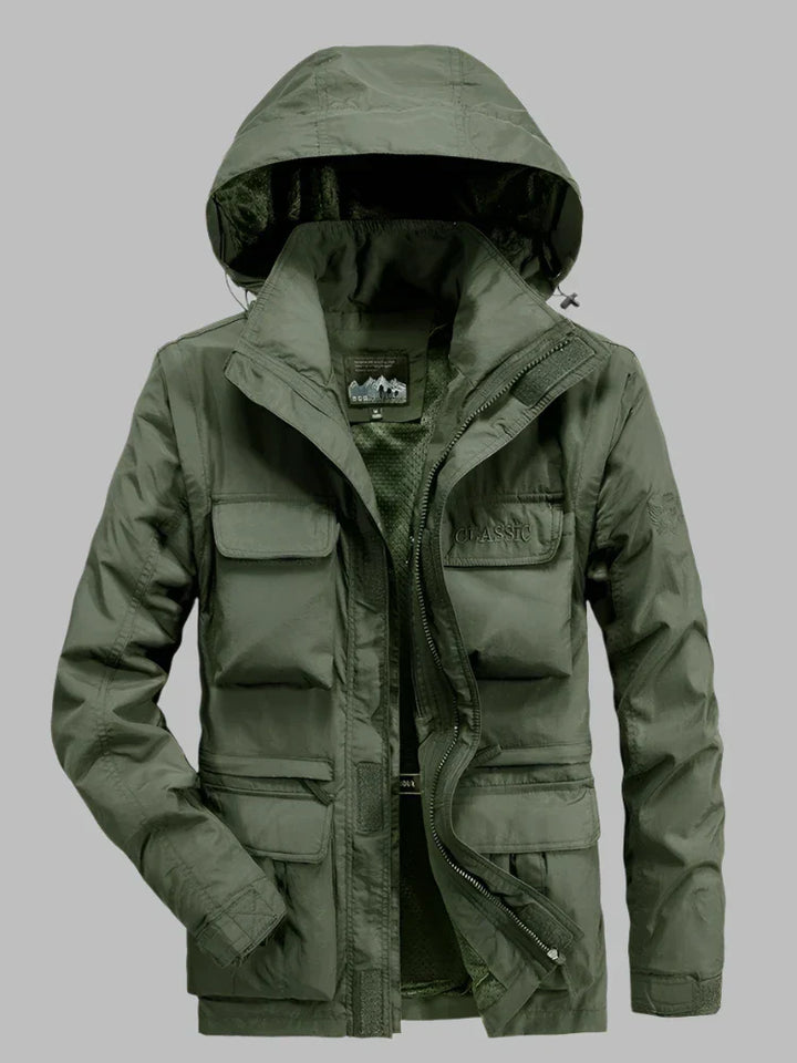 Levoire | Manteau Multi Poches Long Avec Capuche Pour Hommes Vert