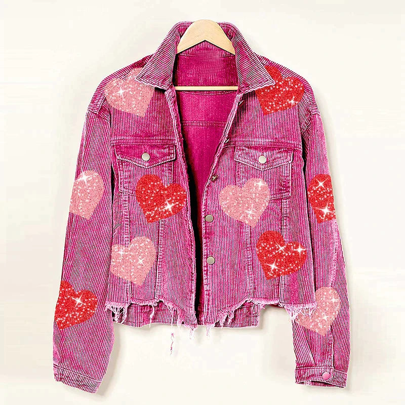 Levoire | Veste En Velours Côtelé Avec Cœur En Sequins Rosa Rouge