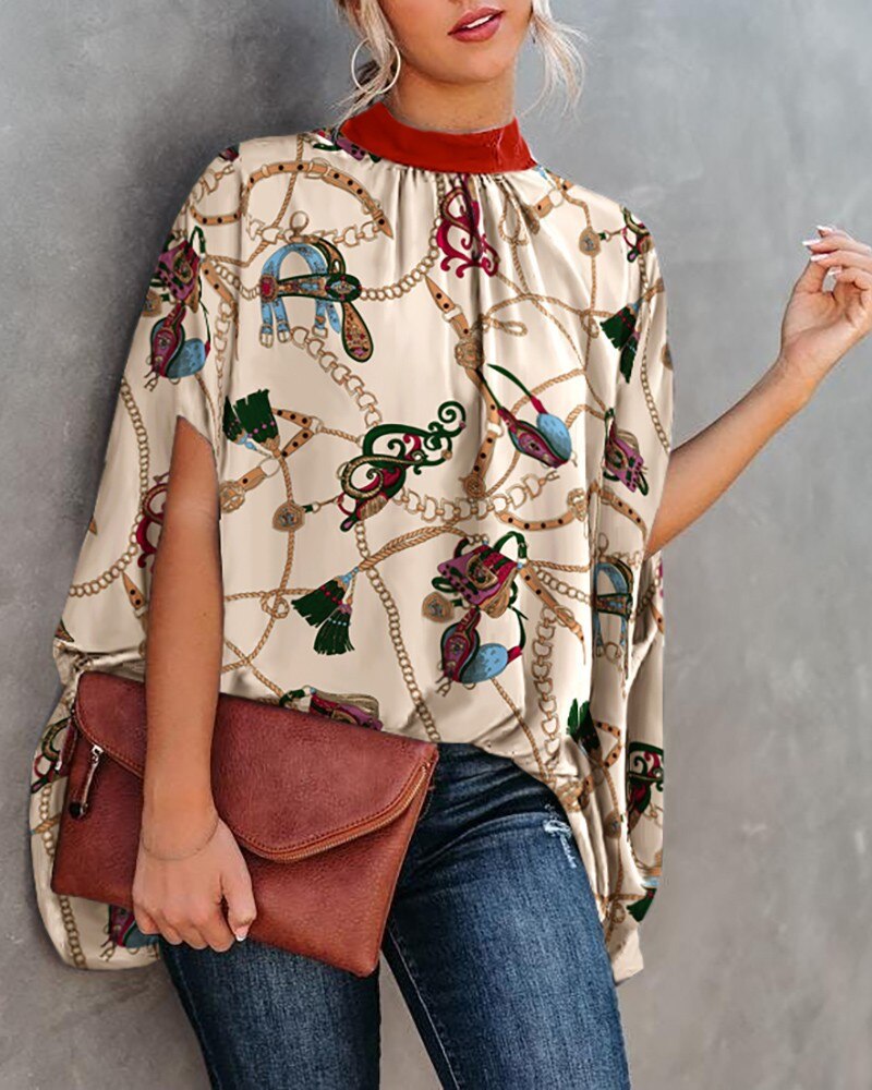 Levoire | Chemisier Ample Avec Manches Chauve-Souris Pour L'Été Mode Décontractée Streetwear Top Beige