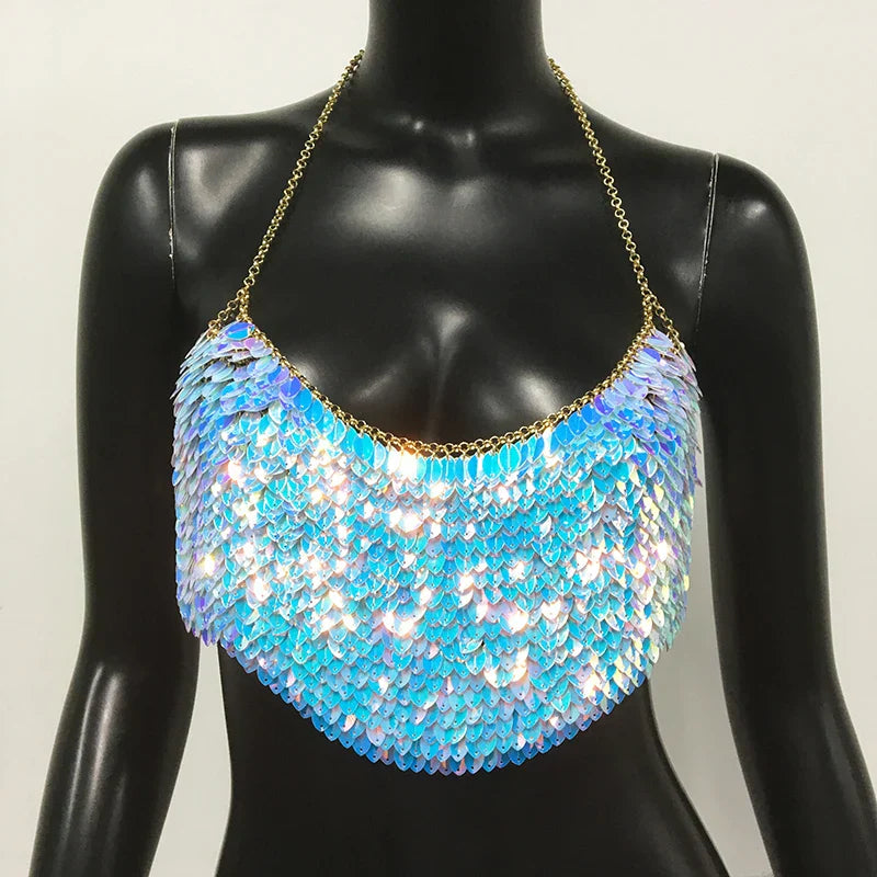 Levoire | Top Court À Sequins Métalliques Scintillant Bleu ciel Taille unique