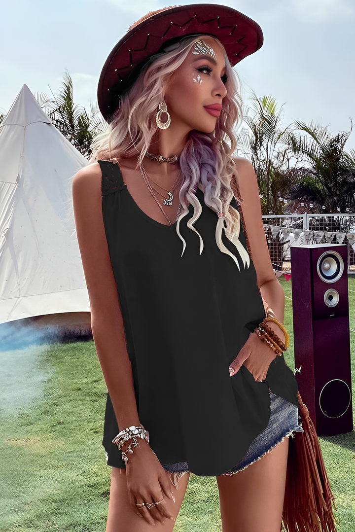 Levoire | Haut Boho Sans Manches Noir