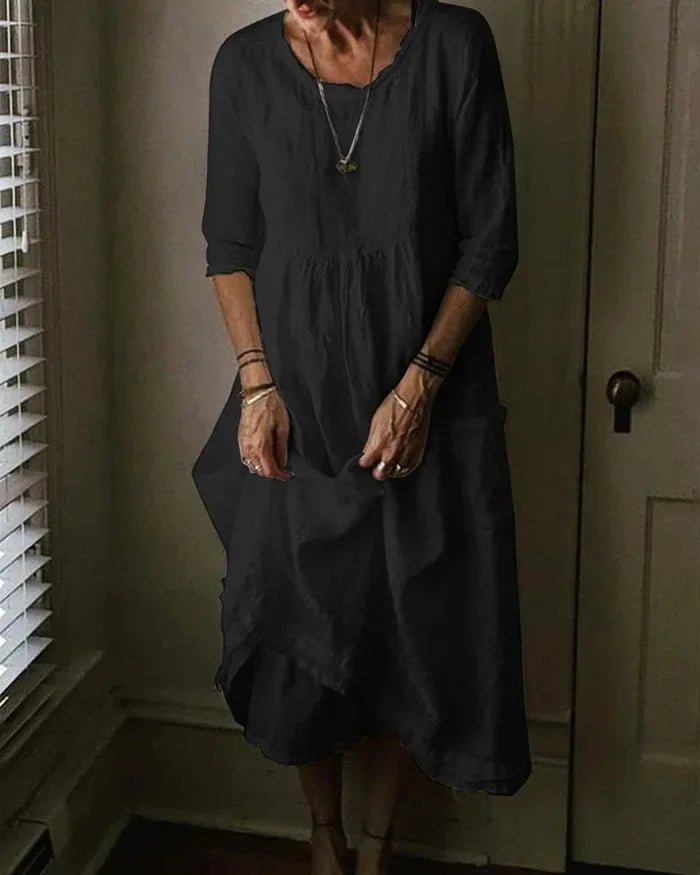 Levoire | Robe Femme Grande Taille En Coton Lin Noir