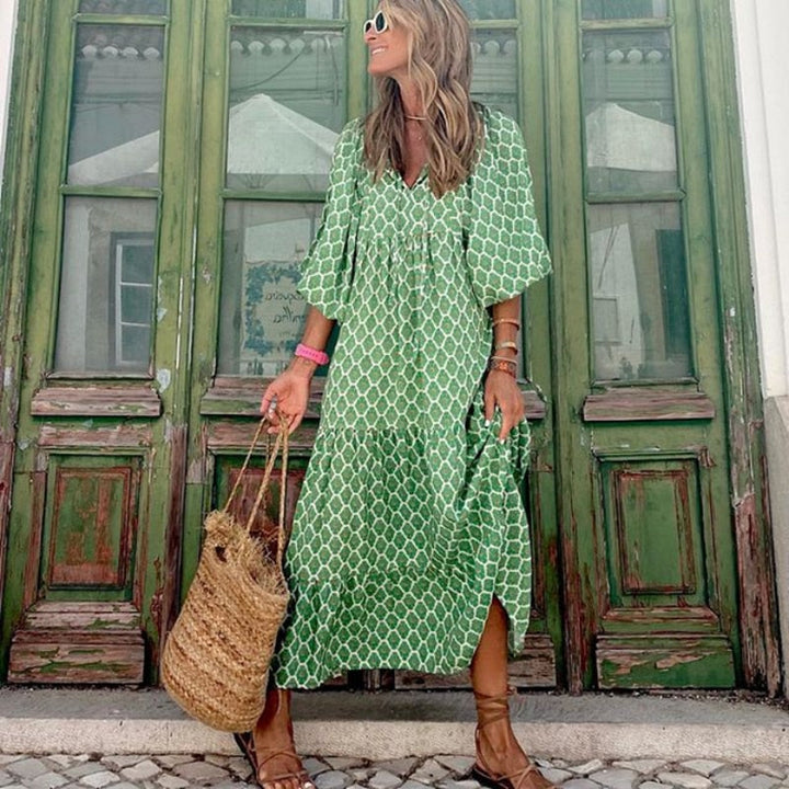 Levoire | Robe Bohème À Encolure En V Avec Manches Bouffantes Vert clair