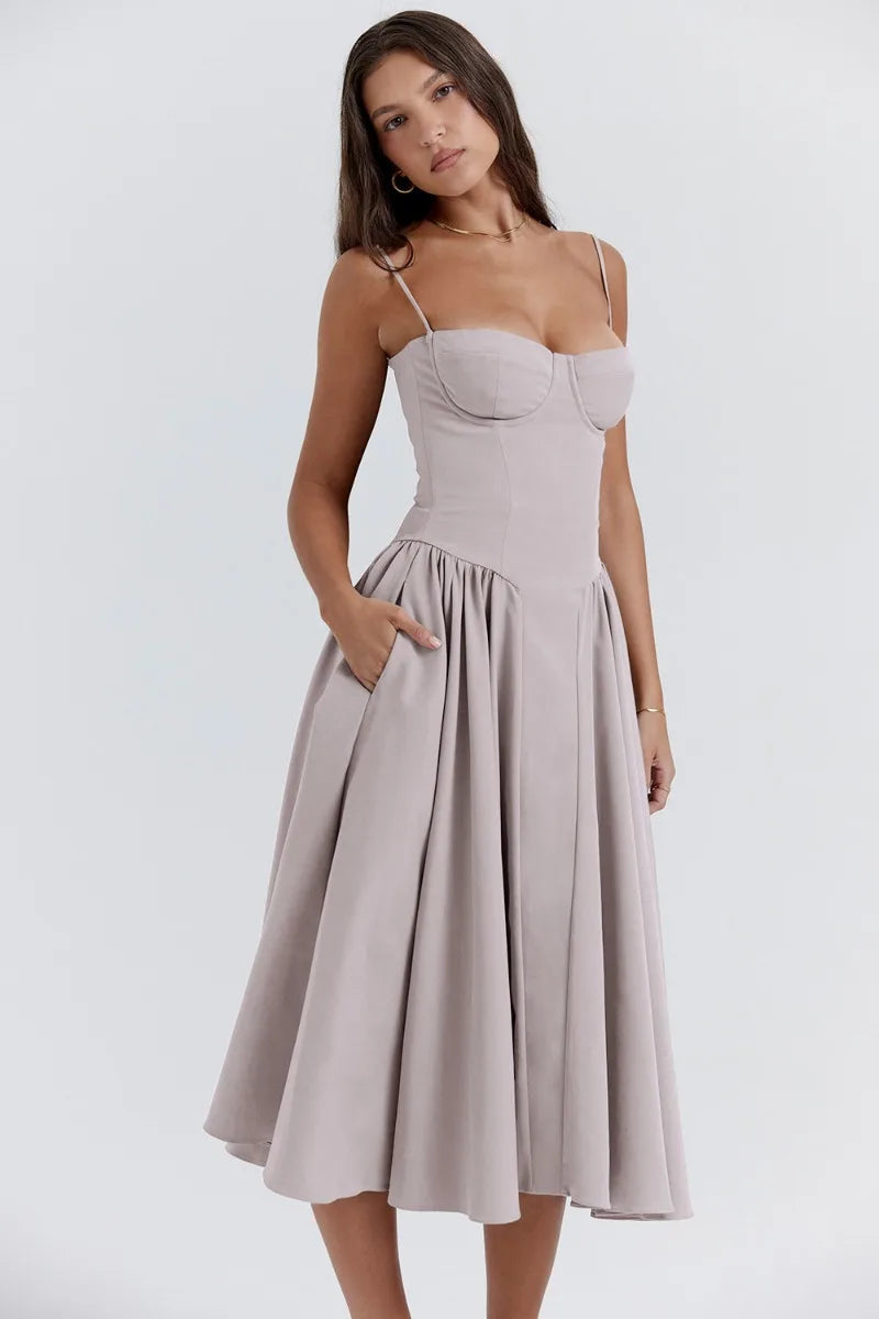 Levoire | Chic Robe D'Été Midi Sans Manches Avec Découpe Corset