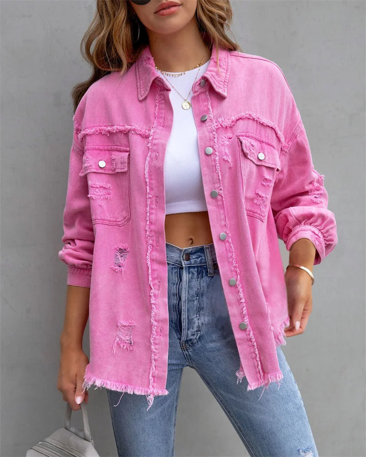 Levoire | Veste En Jean Avec Bords Bruts, Printemps, Rose, Orange, Violet