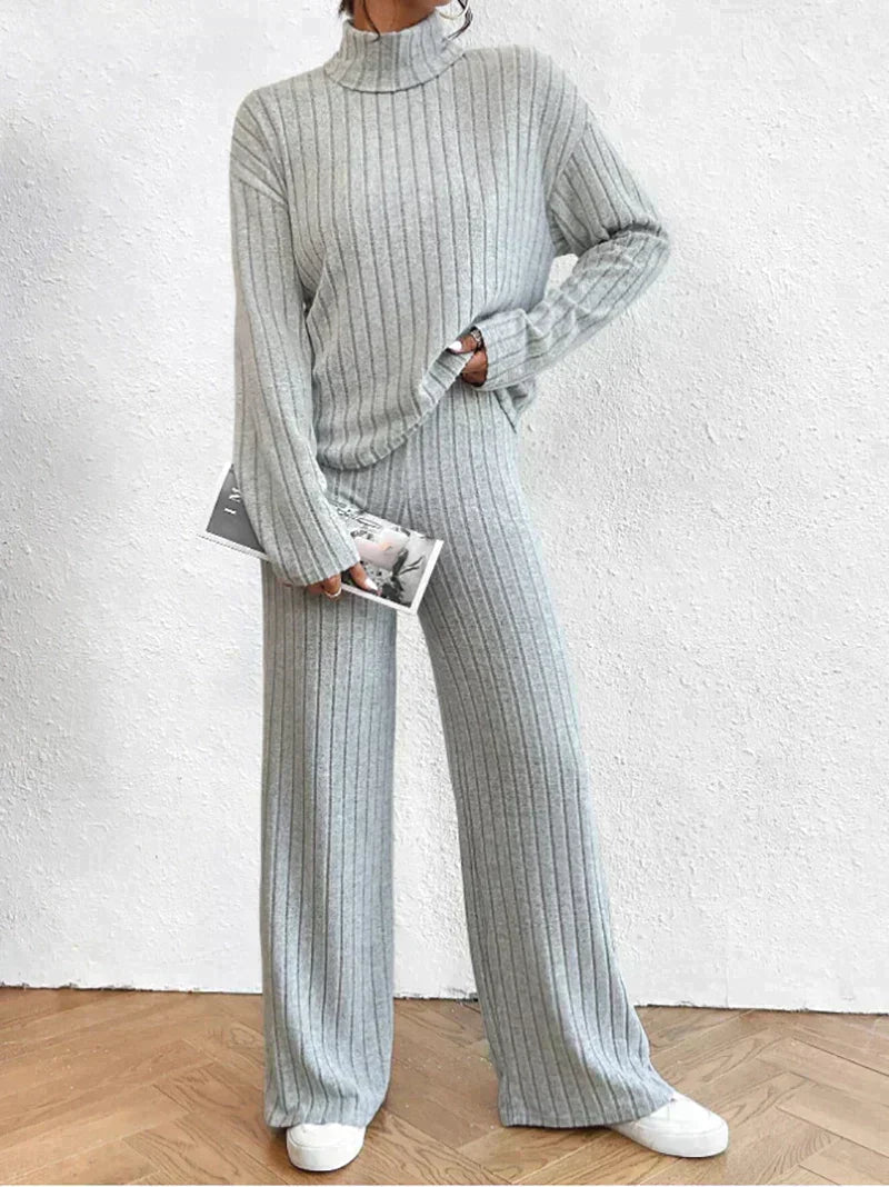 Levoire | Ensemble En Tricot 2 Pièces Avec Pull À Col Roulé Et Pantalon Gris