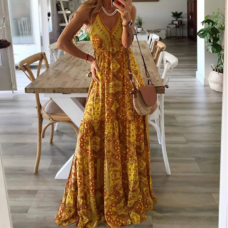 Levoire | Robe Maxi À Imprimé Boho Jaune