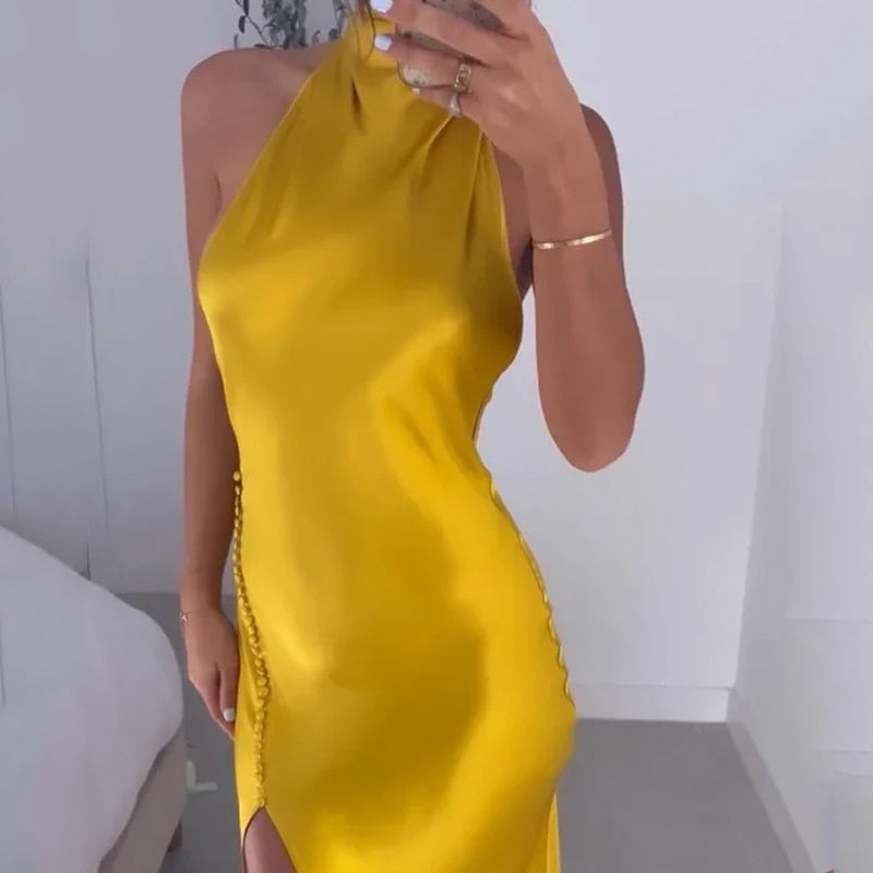 Levoire | Robe Maxi Dos Nu Caleçon À Halter Gull Kauffe